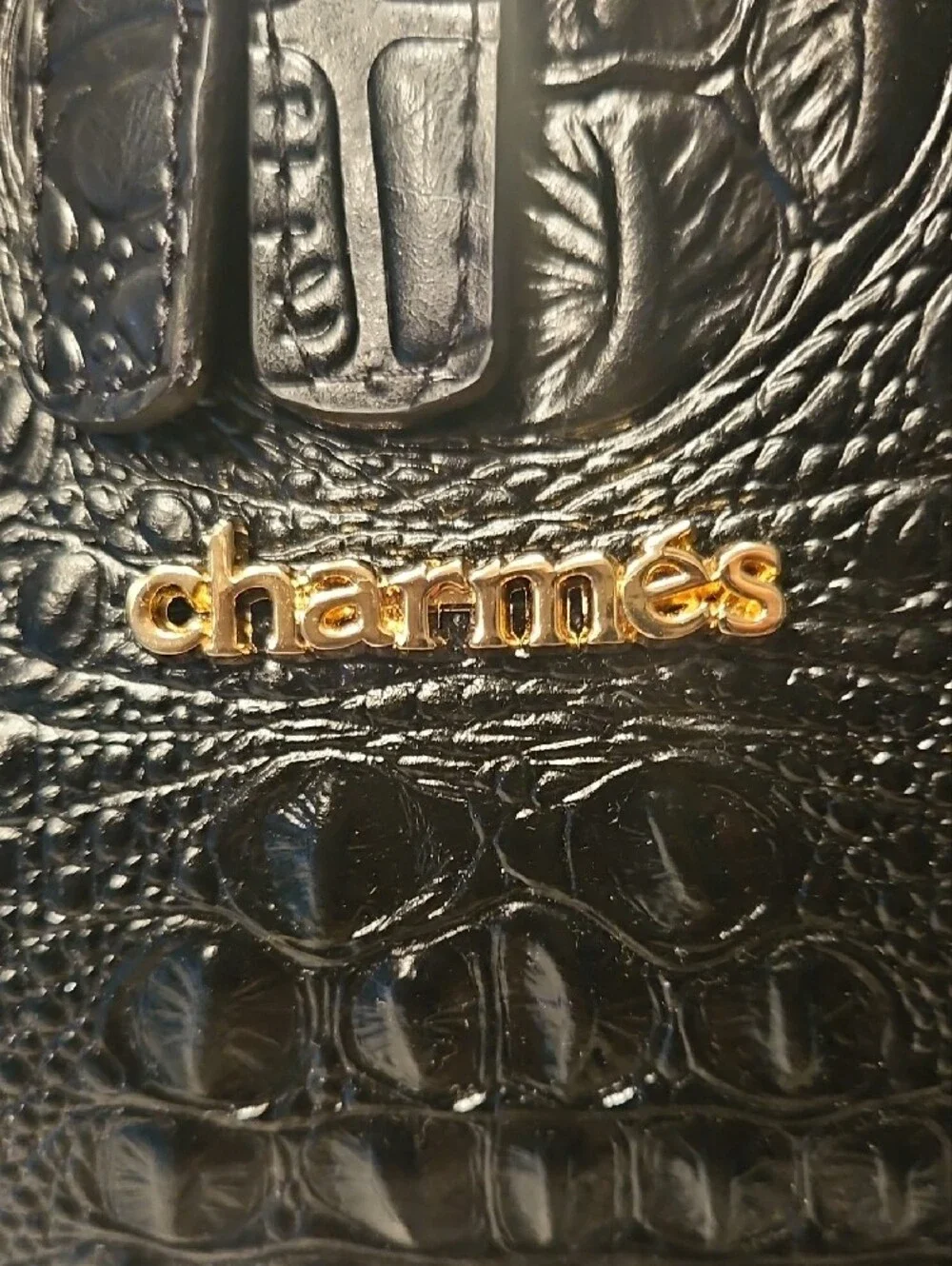 Never Carried  Black Charmes Croc-Embossed Satchel with Gold Hardware